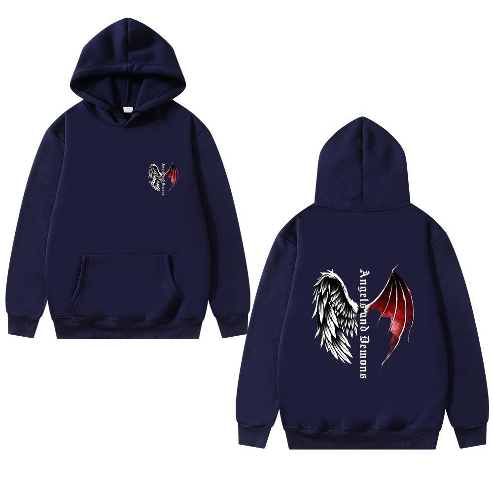 Winter Dark Punk Style Wings Pattern Printed Hoodies Fashionable Casual Sports Long Sleeved Men's and Women's Unisex Hooded Sweatshirts