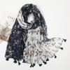 Retro Mori Girl Japanischer Literarischer Baumwolle Leinen Quasten Schal - Vielseitiger Sonnenschutzschal mit Druck Patchwork