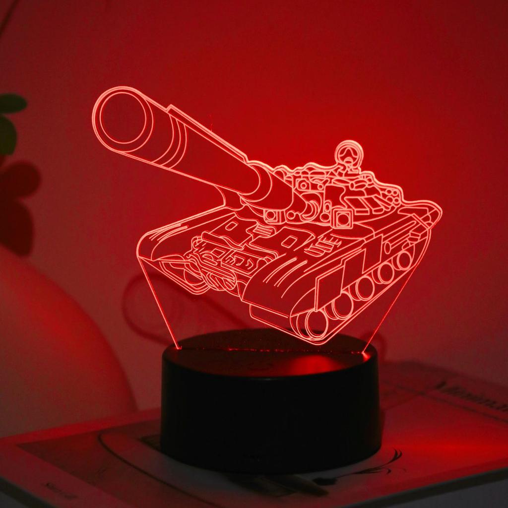 Modern Geometry 3D Tank Night Light USB Powered Touch Control Seven Color Gradient, Suitable for Desktop and Bedroom Decoration