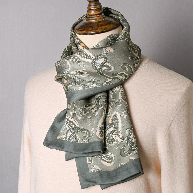 Black Mulberry Silk Men'S Scarf Imitation Silk Silk Scarf Plaid Men'S Middle-Aged And Old Scarf Spring, Autumn And Winter Thin