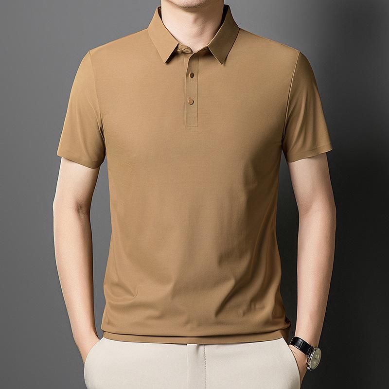Men's Summer Ice Silk Seamless Lapel Polo - Solid Color Urban Business T-shirt for Dad or Office Wear