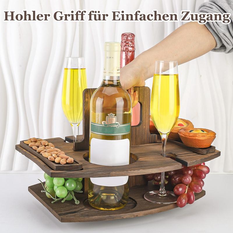 Outdoor Portable Wine Table Fruit Wine Rack Cookout Party Round Desk Wooden Foldable Garden Picnic Snack Tray