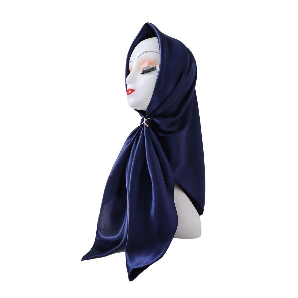 Fashionable New Versatile Headscarf Large Square Scarf Solid Color Scarf Women'S Simulated Silk Satin Scarf