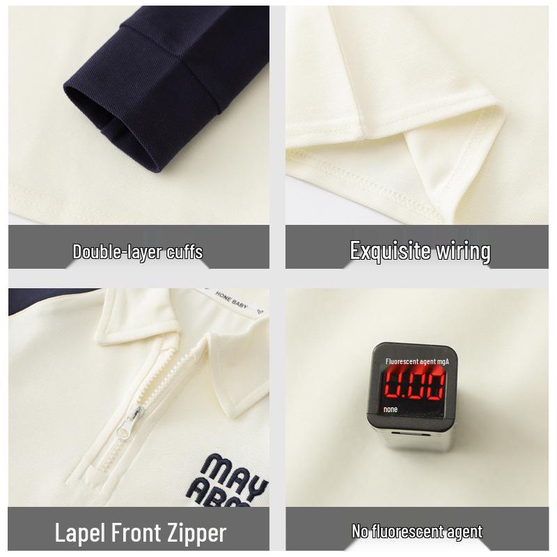 2026 Back to School Boys' Long Sleeve Polo Shirt - Children's Lapel Patchwork Top for Spring