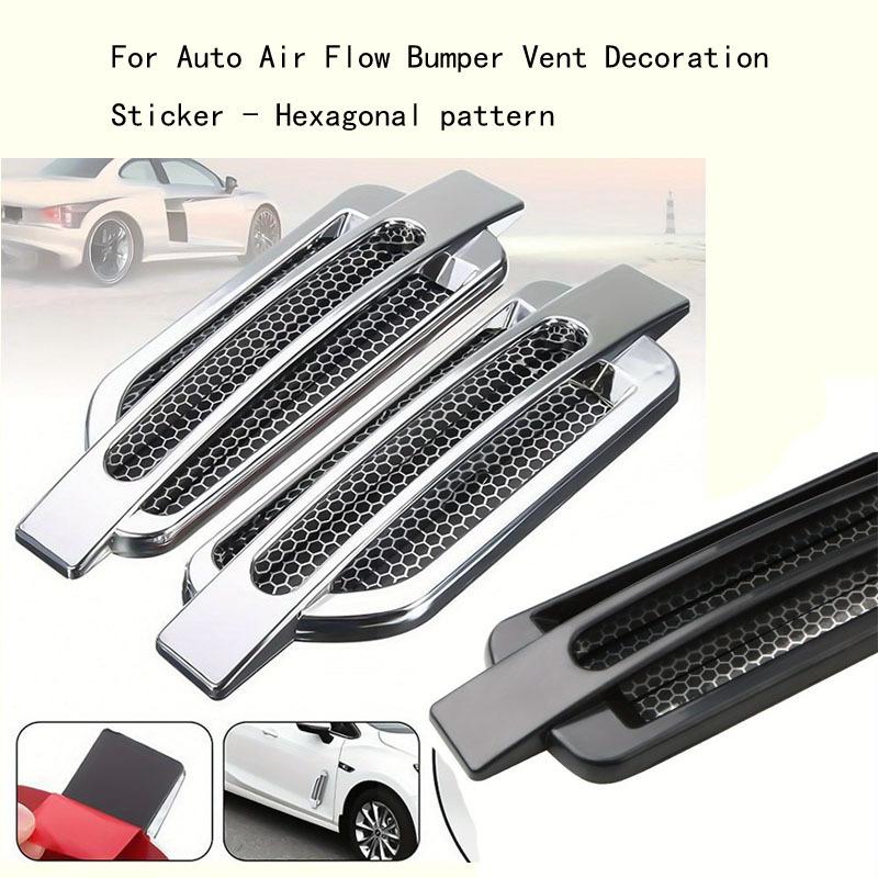 2pc Left Side (Driver) For Auto  Flow Bumper Vent Decoration Sticker - Hexagonal pattern, Matte Black - Compatible Cars, Trucks