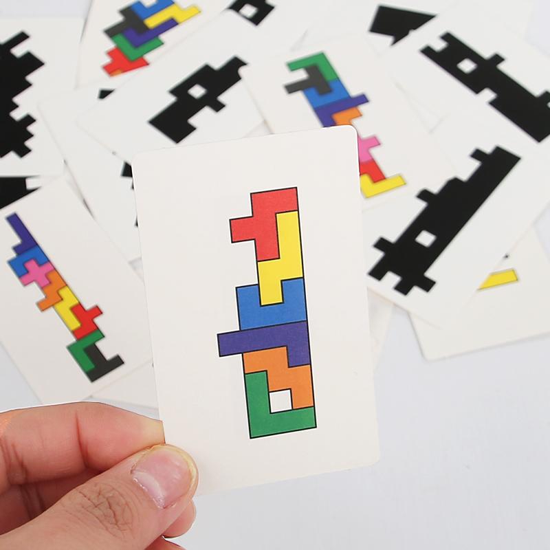 Wooden Shadow Matching Puzzle Montessori Colorful Building Blocks with Card Geometric Shape Sorting Toy Kids Early Learning