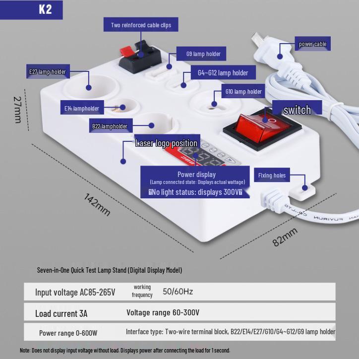 1.5m LED Test Lamp Line with Clips for Two-Position Electrical Box Aging Test