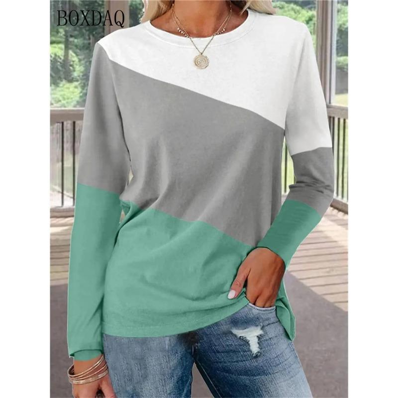 Long Sleeve Women Fashion Patchwork Color T-Shirts 3d Print Street Ladies Tees 6XL Plus Size Loose Casual Female Tops