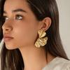Exaggerated metal ginkgo biloba stud earrings, trendy girl sweet cool wind shell pattern earrings