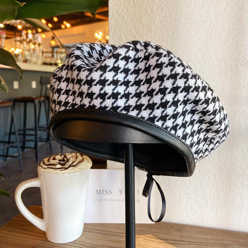 Trendy Designer Houndstooth Beret Flat Top Summer Hat For Women