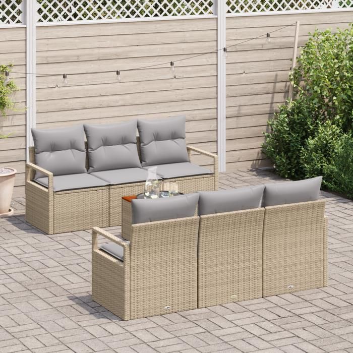 Ensemble de canapé de jardin 7 pièces vidaXL avec coussins beiges en poly rattan acacia, Canapé de jardin 2 places vidaXL 3347651