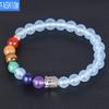 Chakra Bracelet Natural Aquamarine Stone Copper Buddha's Head Charm Crystal Bracelet Elastic Bracelet