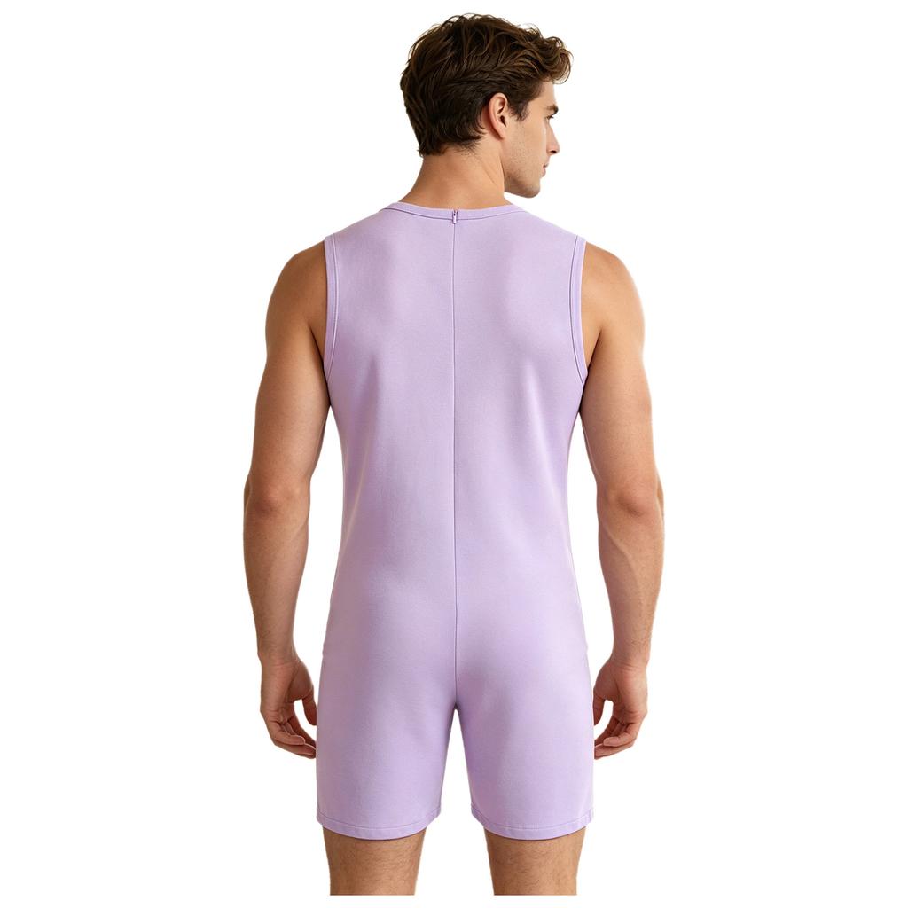 Mens Adaptive Nursing Jumpsuit Rompers Sleeveless Back Zipper Round Neck Short Bottoms Bodysuit