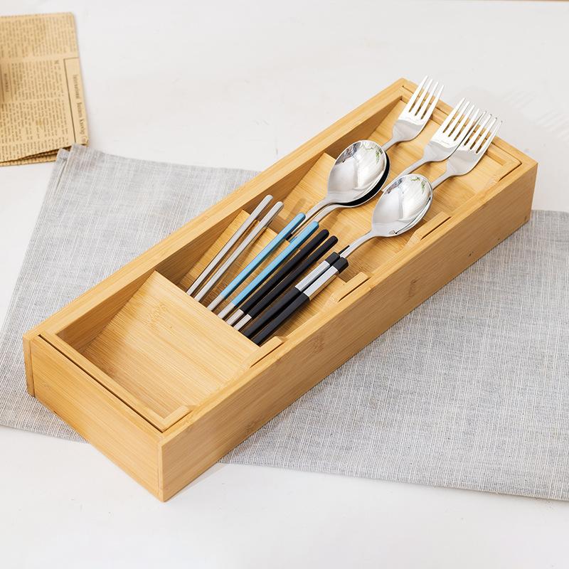 Kitchen Cutlery Box Bamboo Storage Box Chopstick Fork Telescopic Drawer Storage Rack Kitchen Organizer Home Organizer