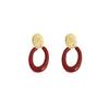 Silver Needle Wine Red Hong Kong Style Geometric Earrings: Elegant High-Class Women's Ear Jewelry