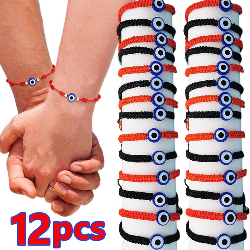 12Pcs/Set Handmade Turkish Lucky Evil Eye Bracelets For Women Men Blue Eyes Braided Red Rope Lucky Bracelet Friendship Jewelry