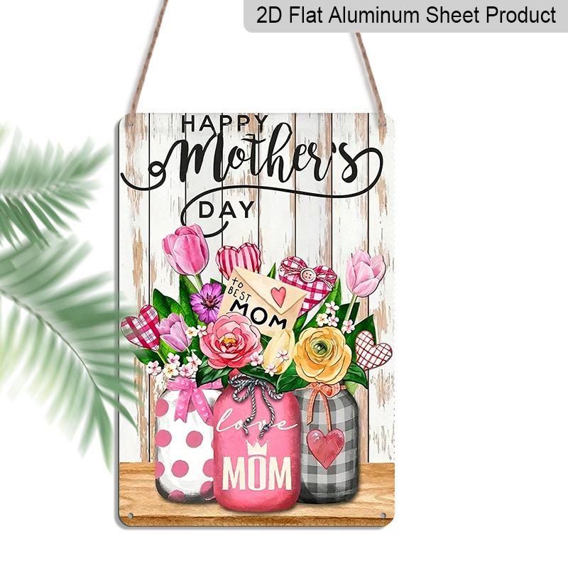 

2D Flat 1pc Happy Mother s Day Flower Metal Sign 7.87x11.81inch - Aluminum Vintage Mason Jar Floral Decor for Mom, Home, Kitchen - Durable Dustproof 20*30cm