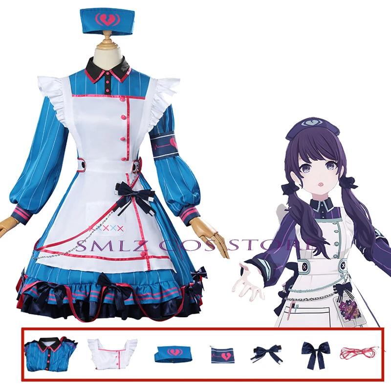 Anime PJSK Asahina Mafuyu Costume de Cosplay Project Sekai Costume Belle Robe Uniforme de Bonne Bleue Costume Perruque Vêtements de Jeu pour Femmes XXXL blue