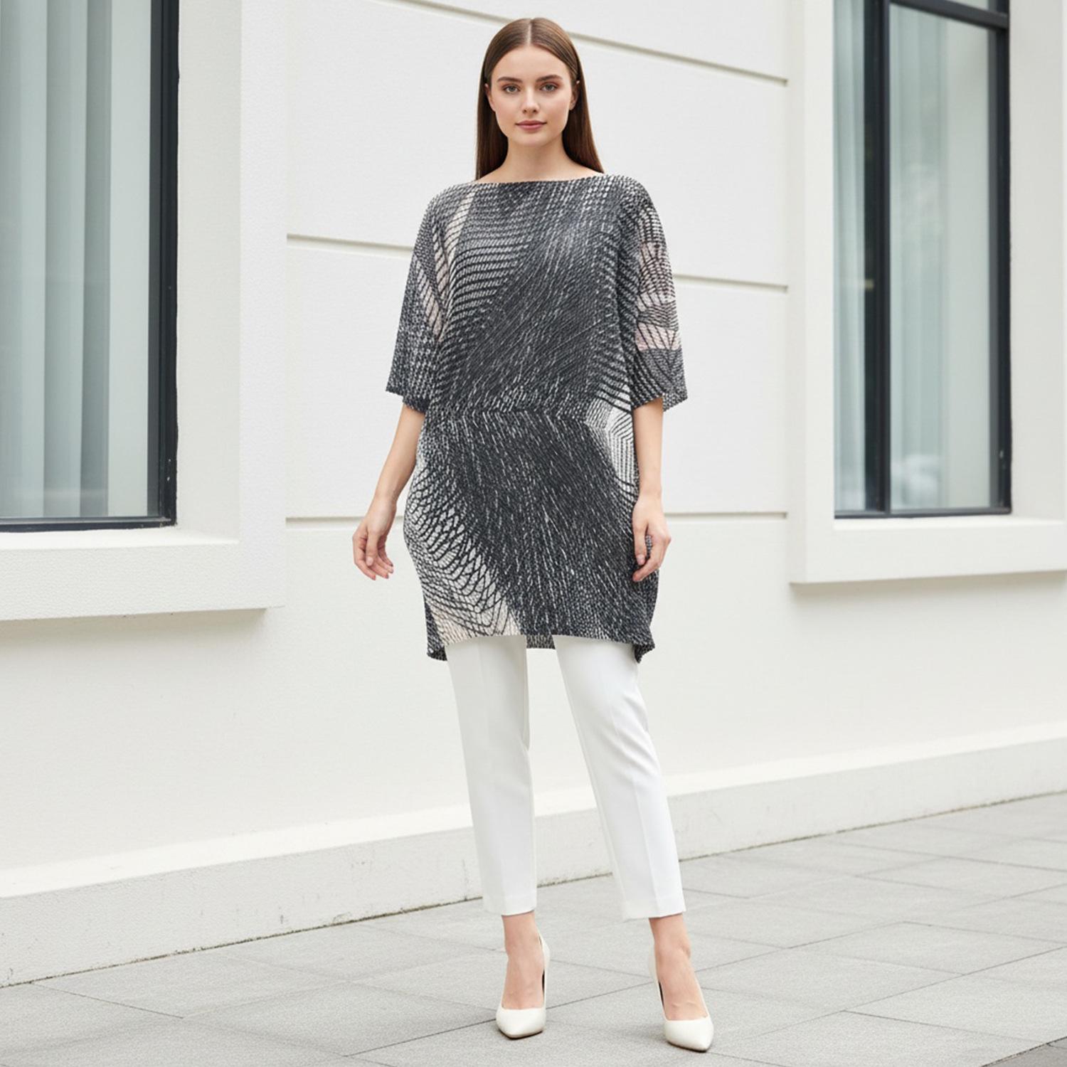 

Plus-Size Women s European & American Style Irregular Pleated Midi Skirt Dress One Size чёрный