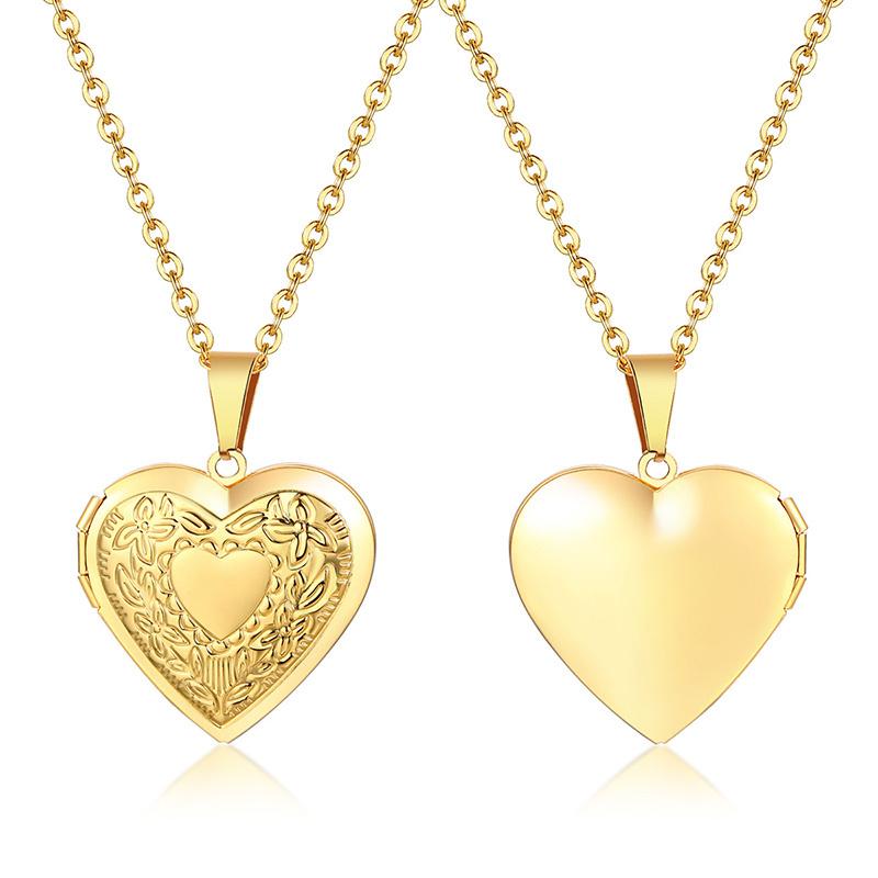 Collane Ciondolo Medaglione Cuore Ovale Floreale Delicato per Donna, Acciaio Inossidabile Cornice Foto Promessa Amore Ricordo Regalo