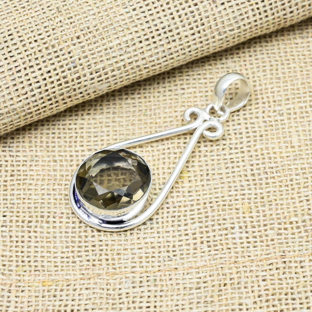 Rauchquarz Edelstein 925 Sterling Silber Handgefertigt Damen Anhänger Schmuck Für Thanksgiving