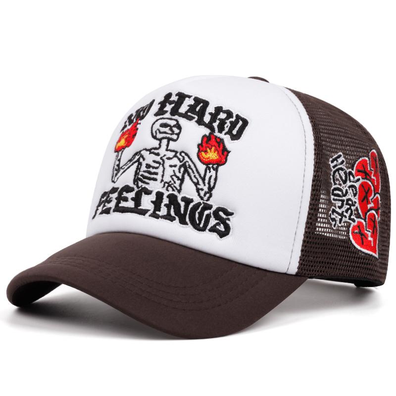 Popular New Breathable Mesh Hat Fire Skull Rose Love Street Skateboarding Hip Hop Hat Leisure Sports Sun Hat Baseball Hat