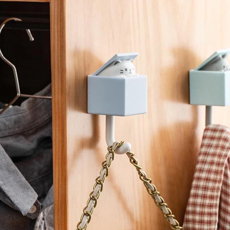 Cat Hook Cute No Punch Hang Clothes Hook No Mark Animal Hook Key Strong Adhesive Home Storage Organization Decorative