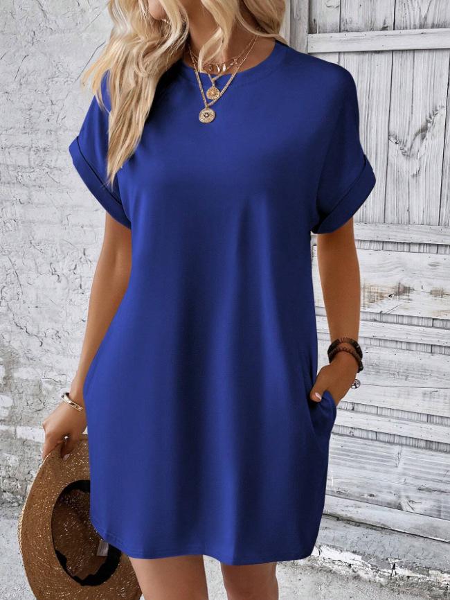 European and American Casual Batwing Sleeve Dress with Invisible Pockets (2024)