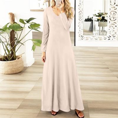 Women's Casual Fashion Long Sleeve  Solid Color Vintage Long Dresses Fall