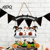 Festival Hanging Sign Happy Halloween Ghost Door Sign, Wooden Three Entrance Plaque Hanger, Front Wall Party Supplies Boxwood Pendant