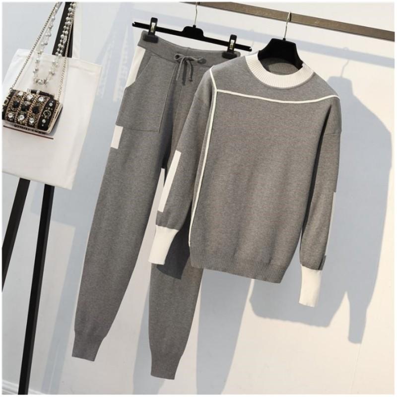 

Женский комплект из двух предметов: толстовка с длинным рукавом и спортивные штаны, весна-осень больших размеров S чёрный