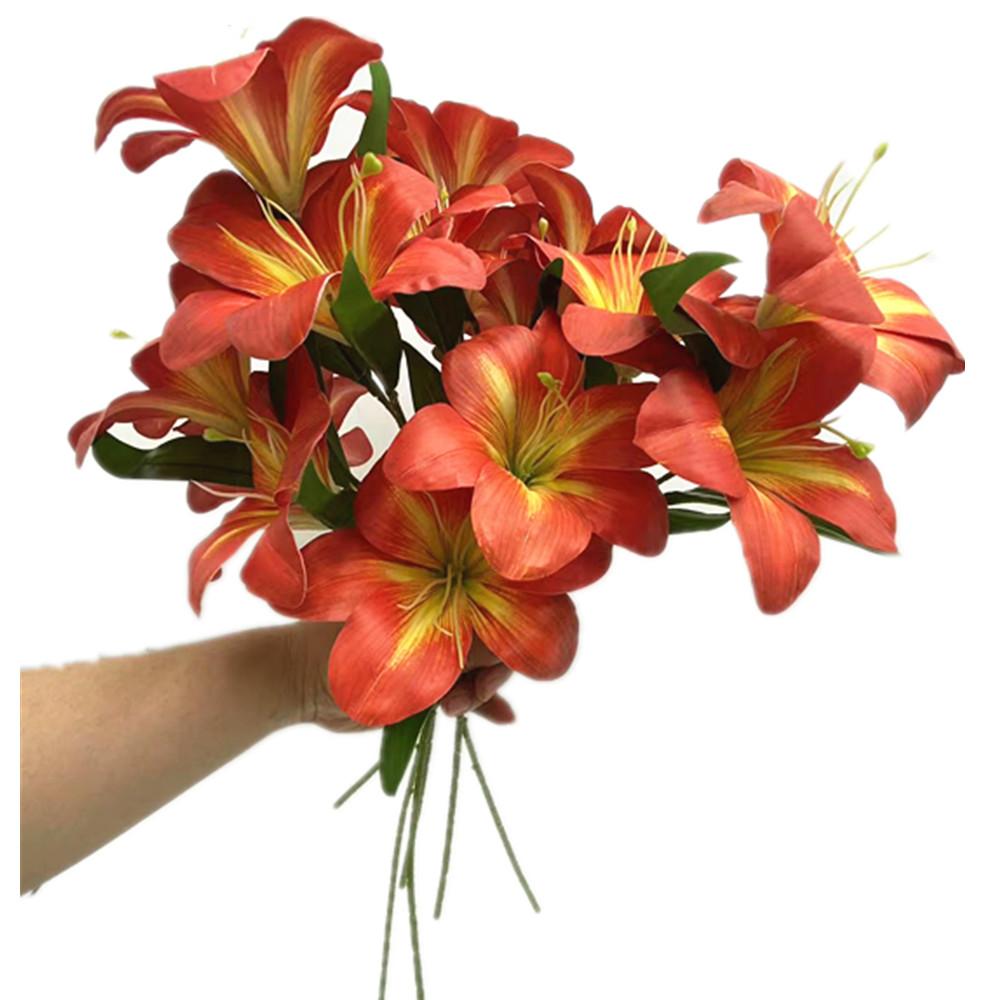 6pcs Artificial Nepenthe Plant Branch 3 Heads Real Touch 3D Printing Day Lily Flower Stem
