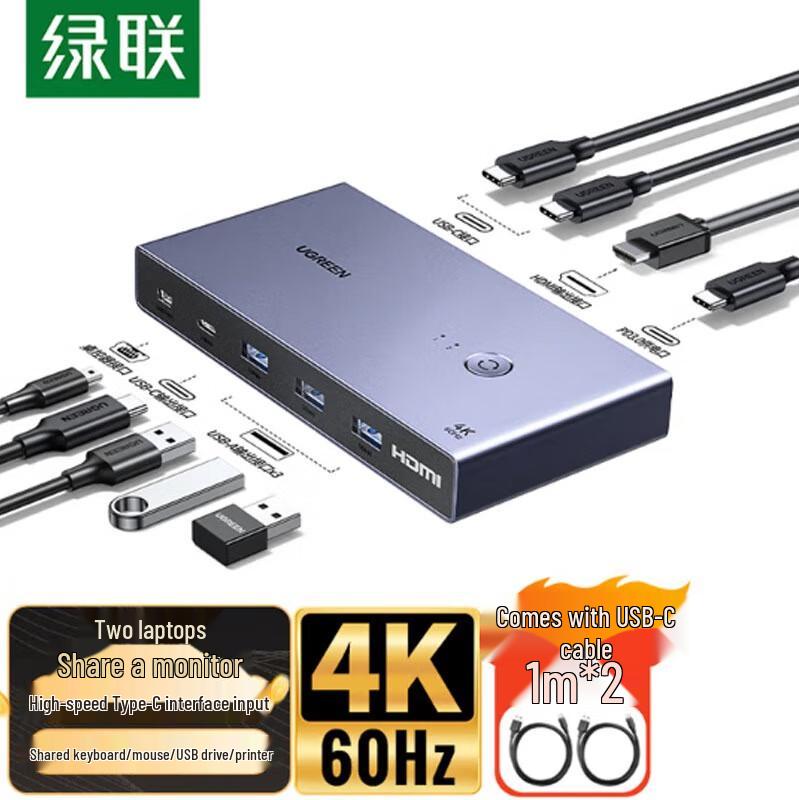 Ugreen 2-Port HDMI 2.0 KVM Switch 4K@60Hz with USB Sharing