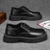 Men's 6cm Height-Boost Black Leather Shoes: Waterproof, Thick Sole, Deodorant, Casual Board Style for Autumn.