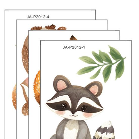 4Pcs Wall Decals, Cartoon Bear Fox Print Wall Stickers, Self-Adhesive Removable Waterproof Wall Decals for Nursery Art Bedroom Classroom