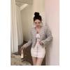Spring Autumn Elegant Loose-Fit Tweed Style Jacket Women's Pearl Button Cardigan Fashionable Cropped