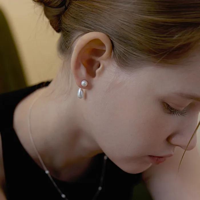 Teardrop pearl two-way earring