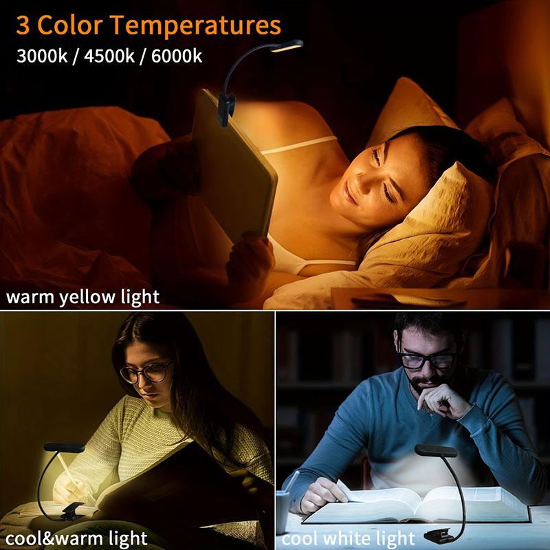 Clip-On Small Book Light/Night Reading/Lighting Color Adjustable/360 ° Flexible Swivel Gooseneck/Bedroom/Dormitory/Car Interior