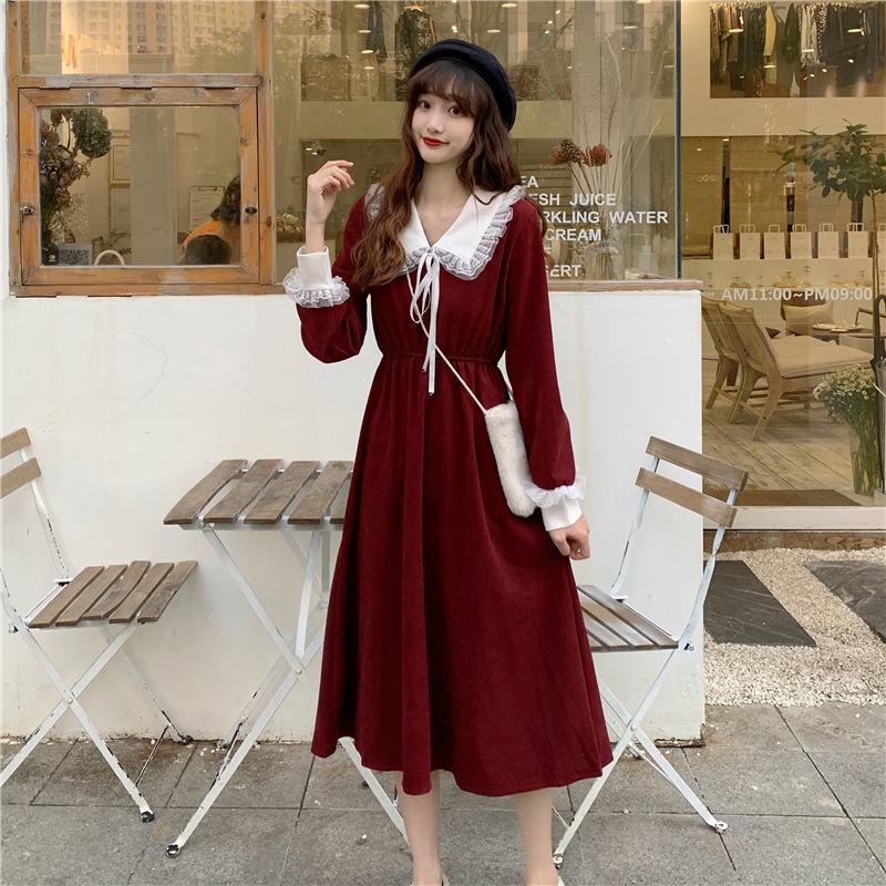 

2024 New Red Slim Fit Doll Collar Long Sleeve Dress for Women - Autumn/Winter 2XL