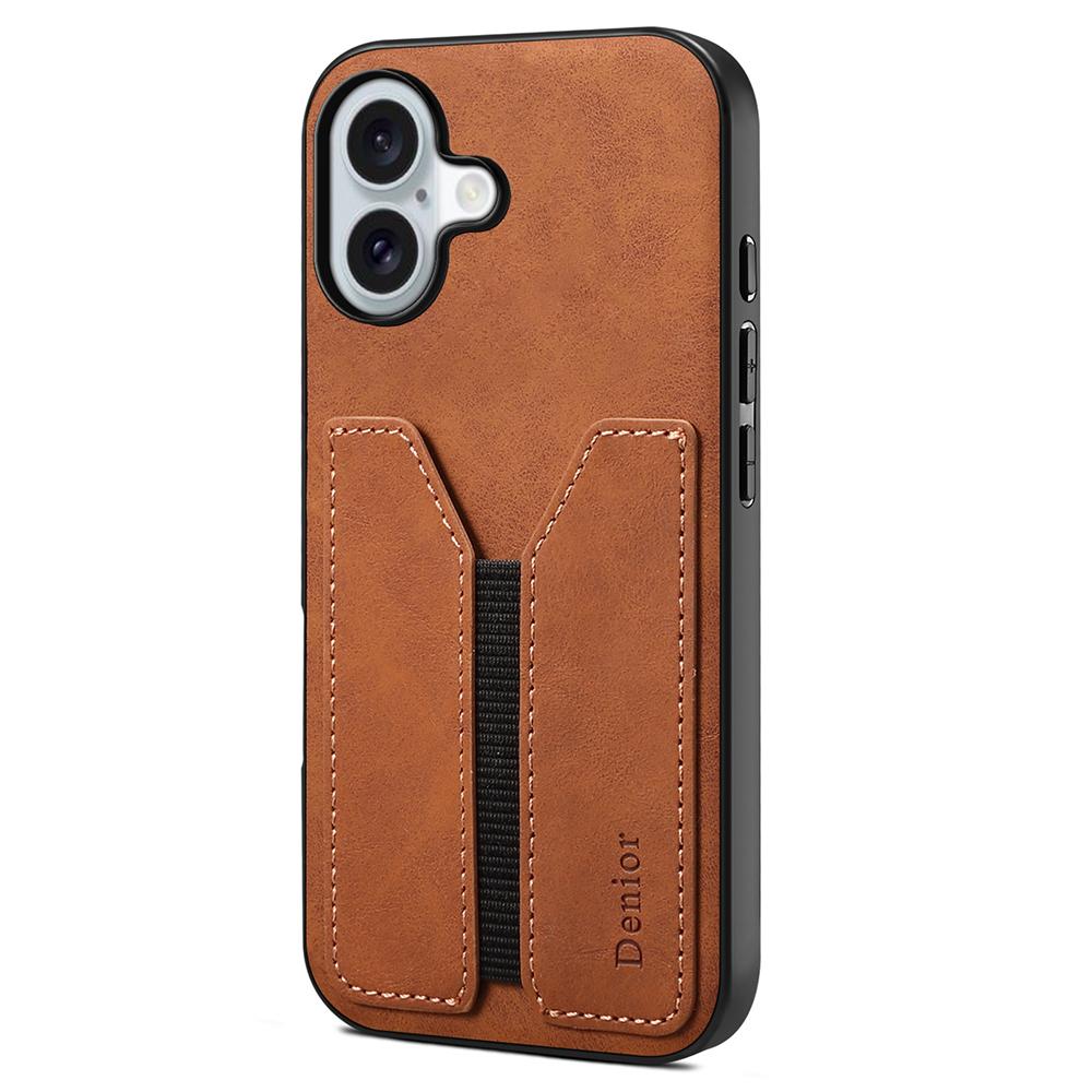 

DENIOR For iPhone 17 Case Elastic Card Holder PU Leather+TPU+PC Phone Cover Brown