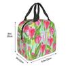 Chic Pink Floral Tulip Painting Insulated Lunch Bag for Women Kids Portable Food Boxes Thermal Lunch Box Tote
