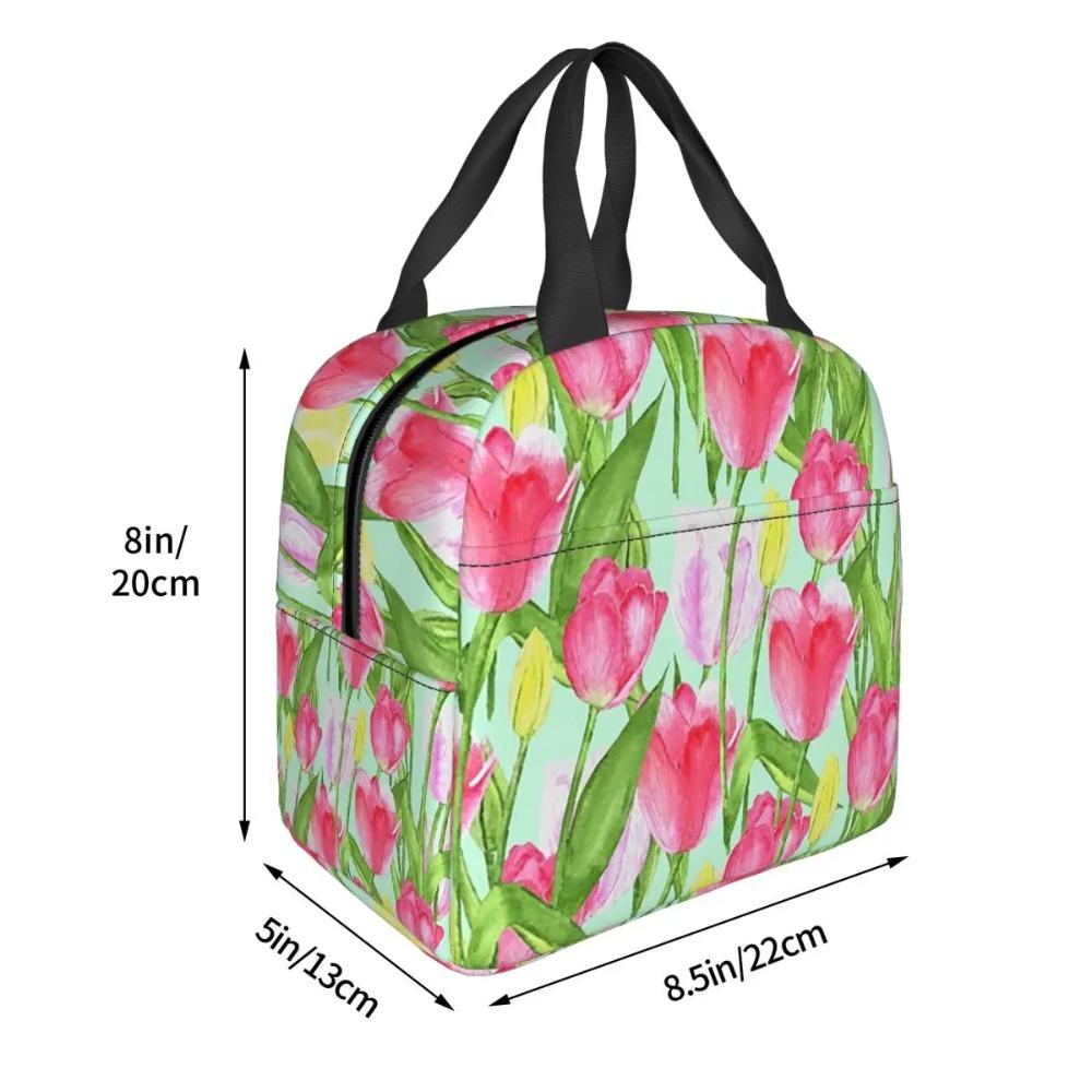 Chic Pink Floral Tulip Painting Insulated Lunch Bag for Women Kids Portable Food Boxes Thermal Lunch Box Tote