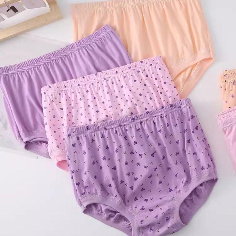 5PCS Underpants Elderly Plus Size Briefs Breathable Women Underwear Flower Cotton Panties  Gifts