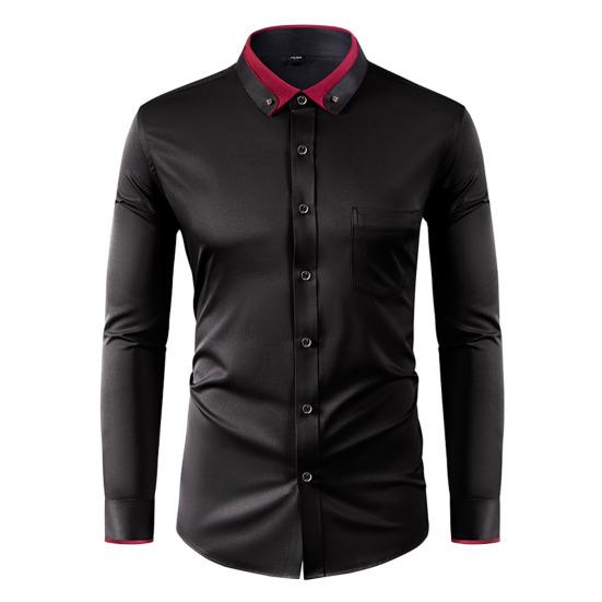 Men Dress Shirt Button Down Long Sleeve Shirt Lapels Rhinestones Slim Fit Formal Shirt for Business Wedding Party Prom Wear