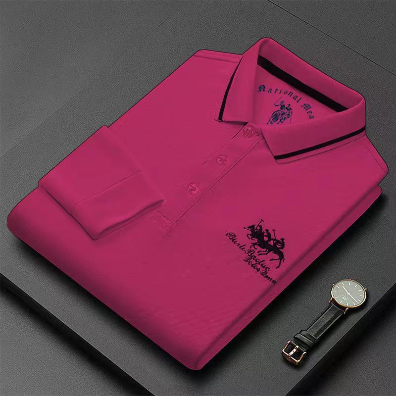 Men's Long Sleeve Embroidered Polo Shirt - Autumn/Winter Collection for Young and Middle-Aged