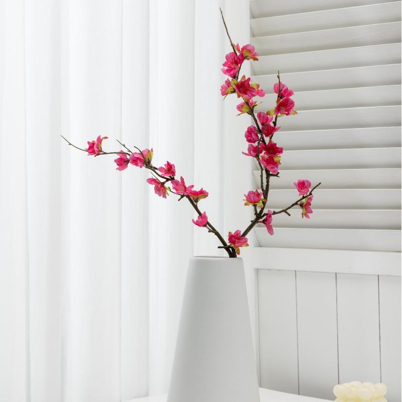 

6pcs Artificial White Peaches Blossoms Branches Silk Fake Flowers Restaurant Decoration Simulation Peach Blossom Green Plant