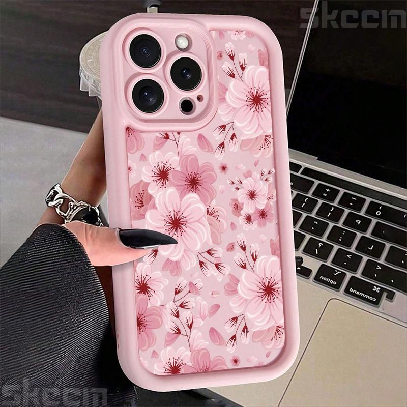 

Pink Peach Flower Phone Case For iPhone 16 16E 15 14 13 12 11 Pro Max X XR XS Max 7 8 Plus Anti-Drop Silicone Soft Cover iPhone 16