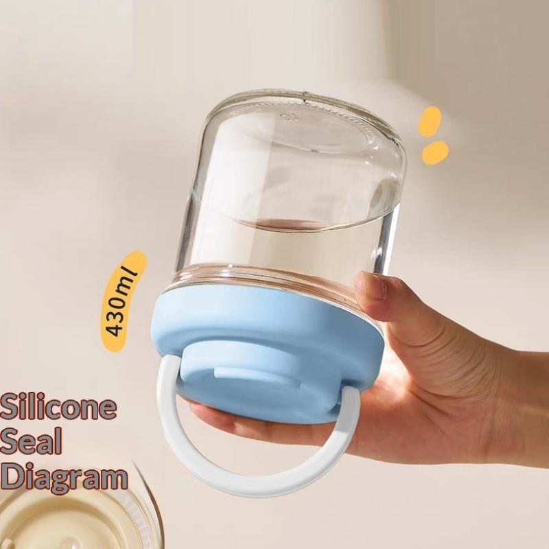 Food Safe Thick Glass Overnight Oats Cup Leakproof Lid Stainless Steel Spoon Reusable for Breakfast Chia Pudding Camping Trips