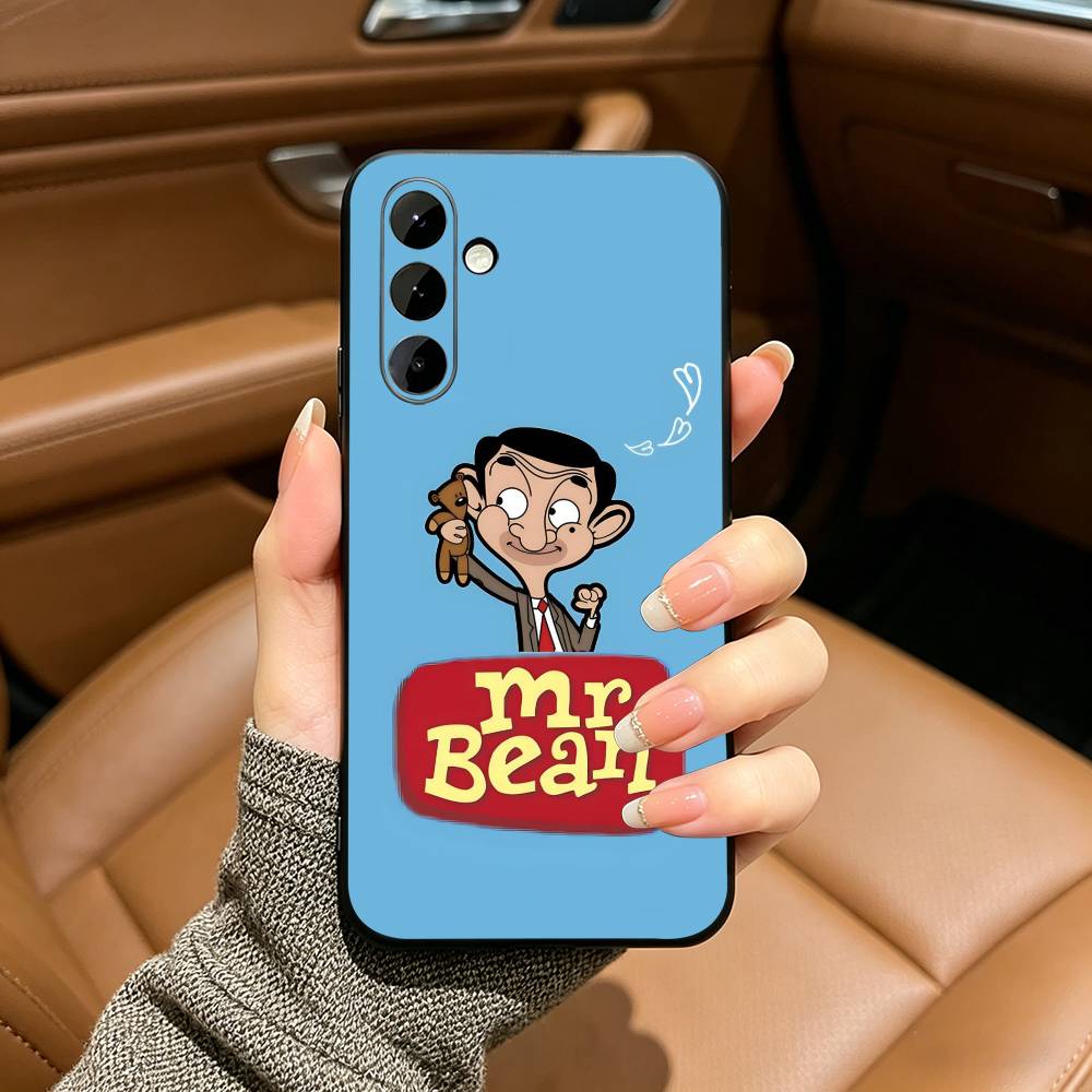 Cute Funny Mr B-Bean-es Black Soft Silicone Phone Case for Samsung Galaxy A73, A71, A72, A70, A53, A52, A51