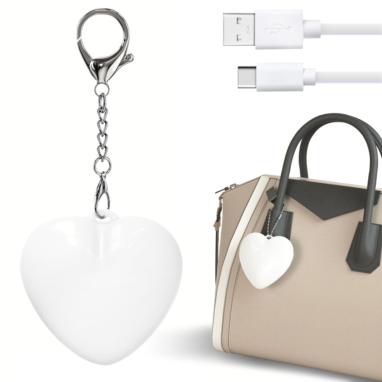 

RONRYXA Bag Charm LED Light with Keychain Squeeze to Turn for Adults and Perfect for Finding Small Items in Your Outdoor and Bags & Clip, USB-C белый